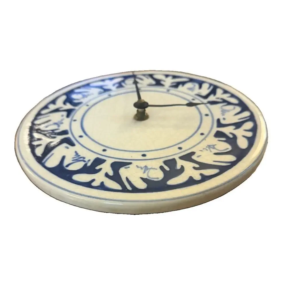 VTG 1988 Nash Pottery Dedham Bunny Clock Plate WORKS Signed NP Blue&White